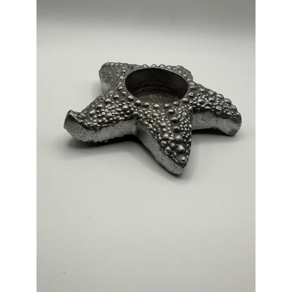 Set of 4 Silver Starfish Tealight Candle Holders Coastal Beach Nautical Decor